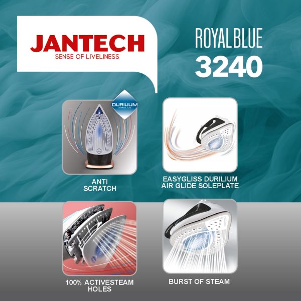 تصویر اینفوگرافی ویژگی های اصلی بخار پروگلاید جانتک مدل ROYAL BLUE 3240 JANTECH