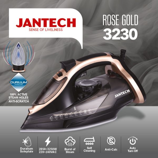 اینفوگرافی رنگی اتو بخار پروگلاید جانتک مدل ROSE GOLD 3230 JANTECH