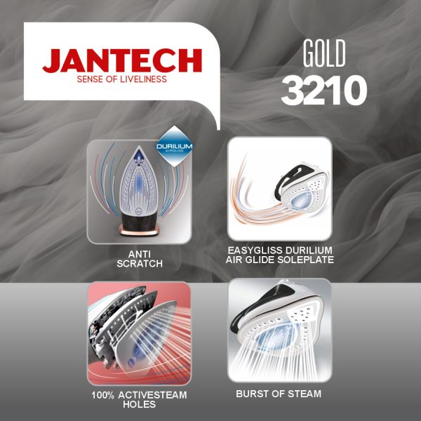 اینفوگرافی ویژگی های اتو بخار پروگلاید جانتک مدل GOLD 3210 JANTECH